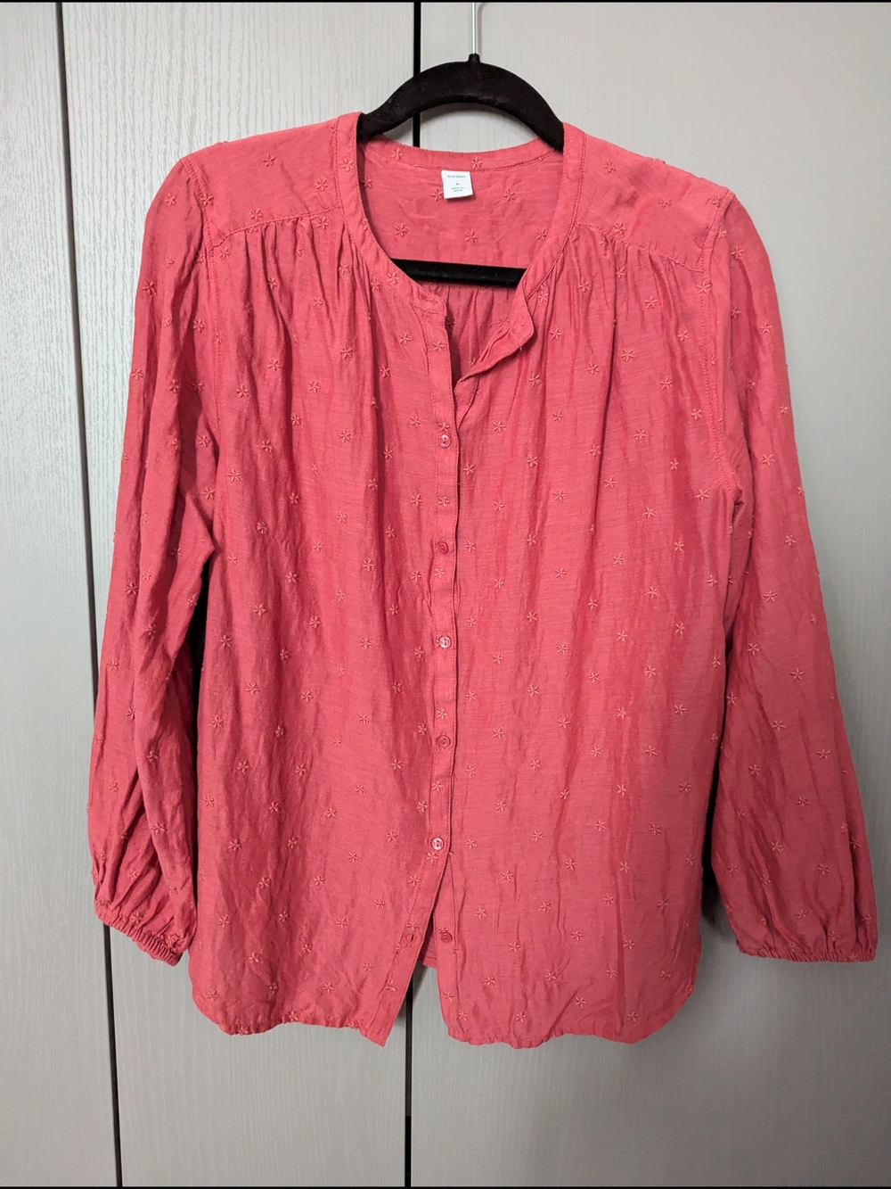 Women's Button-Front Eyelet Blouse in Rose